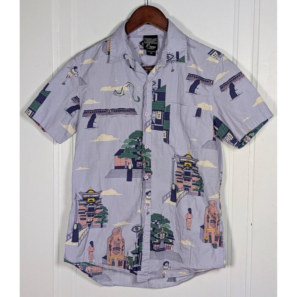 Spirited Away Shirt Purple Studio Ghibli Short Sleeve Button Up Women's XS Lilac